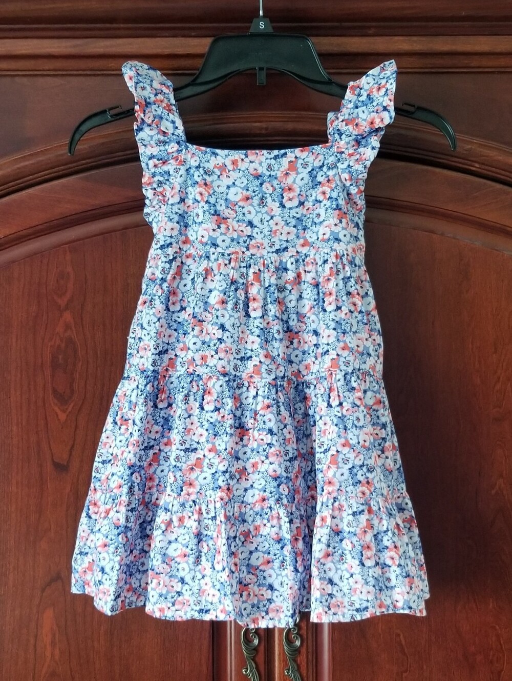 Janie and Jack Red White and Blue Ditsy Floral Print Ruffle Sleeve Dress Size 5